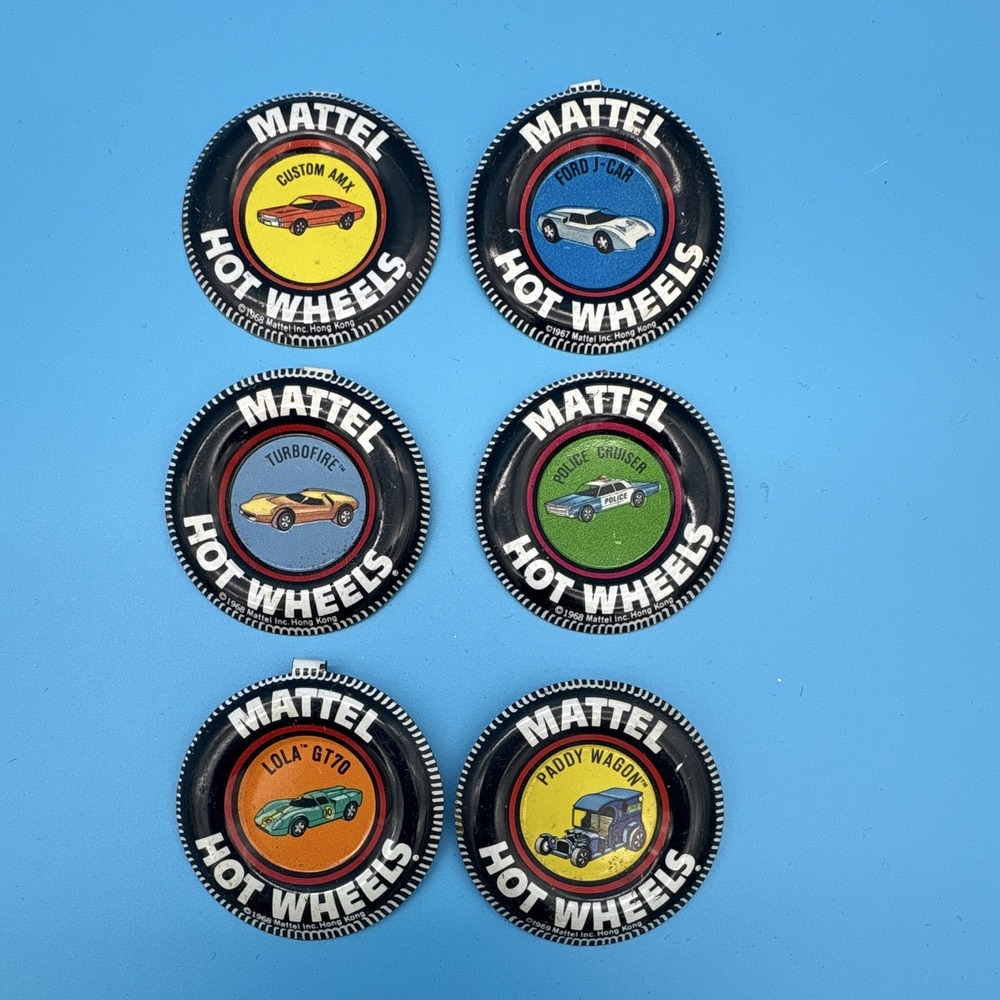 Vintage Hot Wheels Redline Metal Collector Buttons - Premium Lot of 6/1968-1970